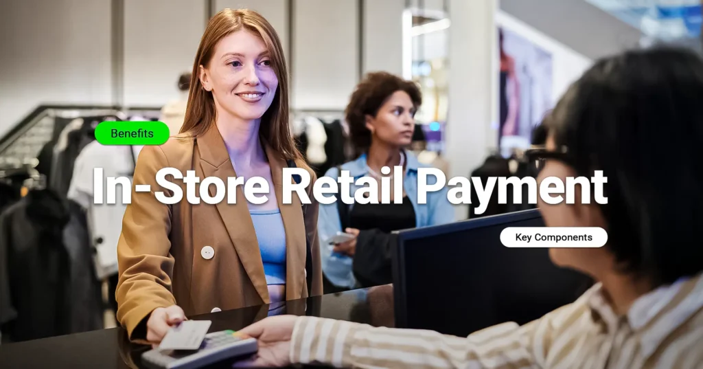 Customer completing an in-store retail payment processing transaction.